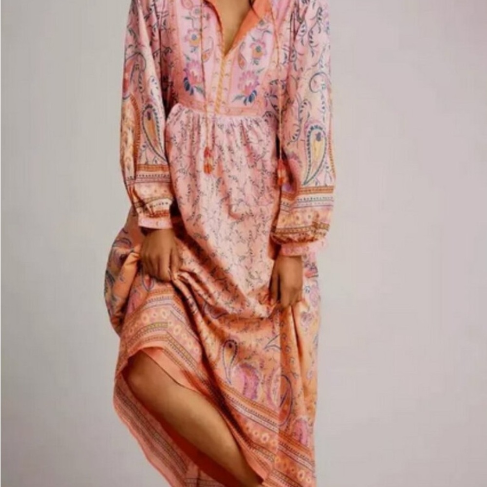 Farm Rio Floral Indian Cotton Maxi Dress Caftan